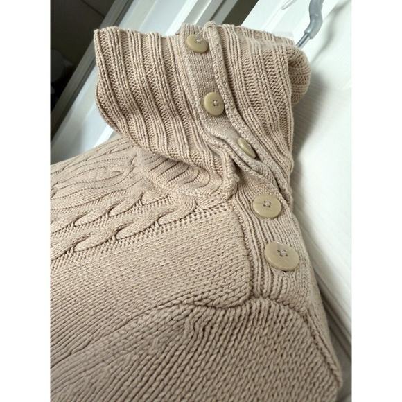 y2k Vintage Tommy Hilfiger Tan Cable Knit Fisherman Sweater Turtle Neck Womens S - Picture 3 of 10